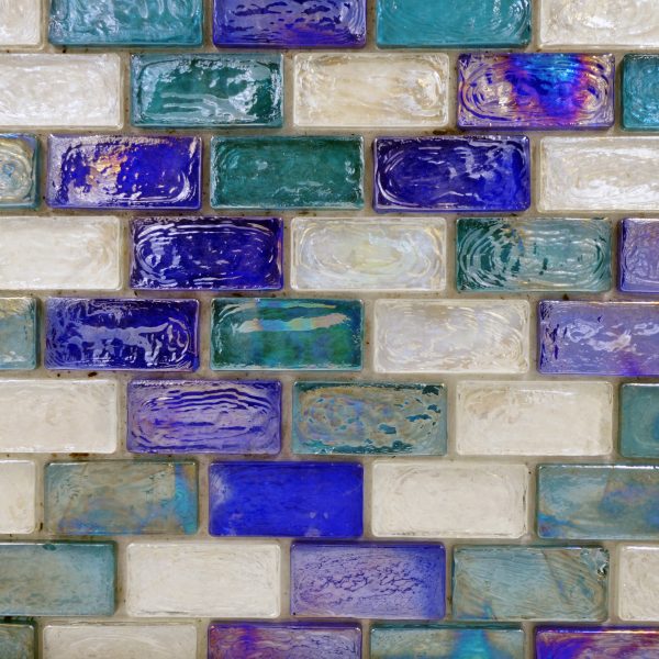 Provacative Blend White, Blue Green2 1X2 Brick Reflections Glass Polished