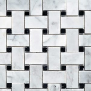 Small Basketweave Carrara With Black Dot 2"  X 1" And 1/2" Basketweave Polished