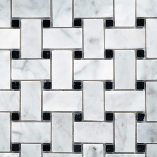 Small Basketweave Carrara With Black Dot 2"  X 1" And 1/2" Basketweave Polished