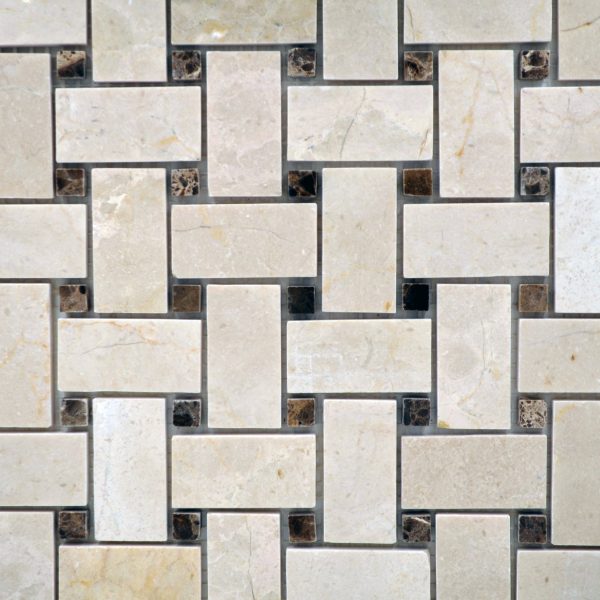 Small Basketweave Crema With Emp Dot 2"  X 1" And 1/2" Basketweave Polished