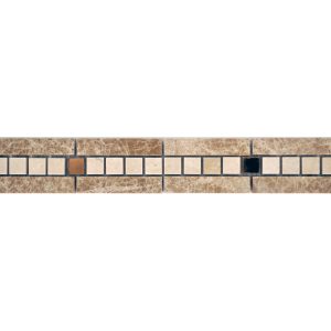 Solano Liner Crema Crema Marfil, Emperador, Mirror 2 X 12 Mosaic Liner Polished