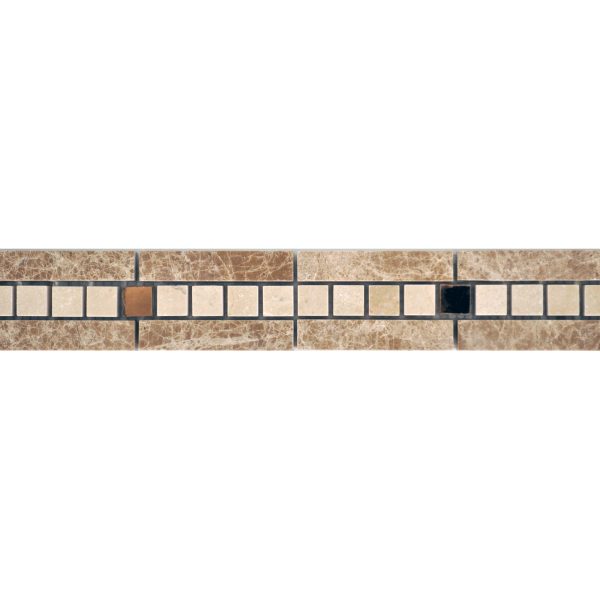 Solano Liner Crema Crema Marfil, Emperador, Mirror 2 X 12 Mosaic Liner Polished