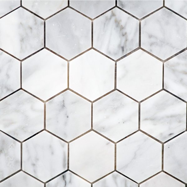 Carrara White 2" Hex Polished
