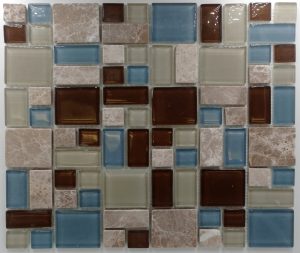 Puzzle Pattern Blue & Brown Marble with Glass