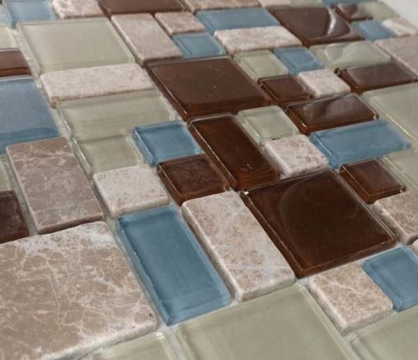 Puzzle Pattern Blue & Brown Marble with Glass - Image 2
