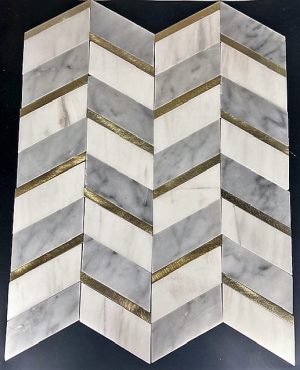 Chevron Elegance Carrara and Star White Marble with Gold Aluminum