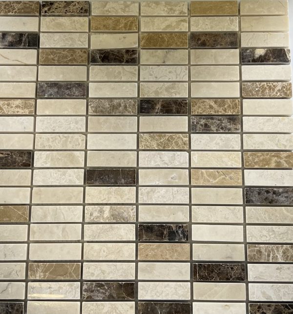 Stacked Pattern in Crema Marfil and Dark and Light Emperador