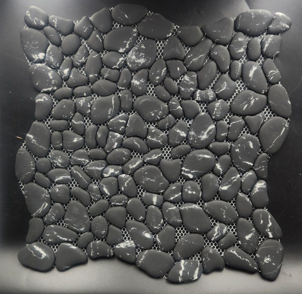 Vetro Black Pebbles in Nero Marquina Color